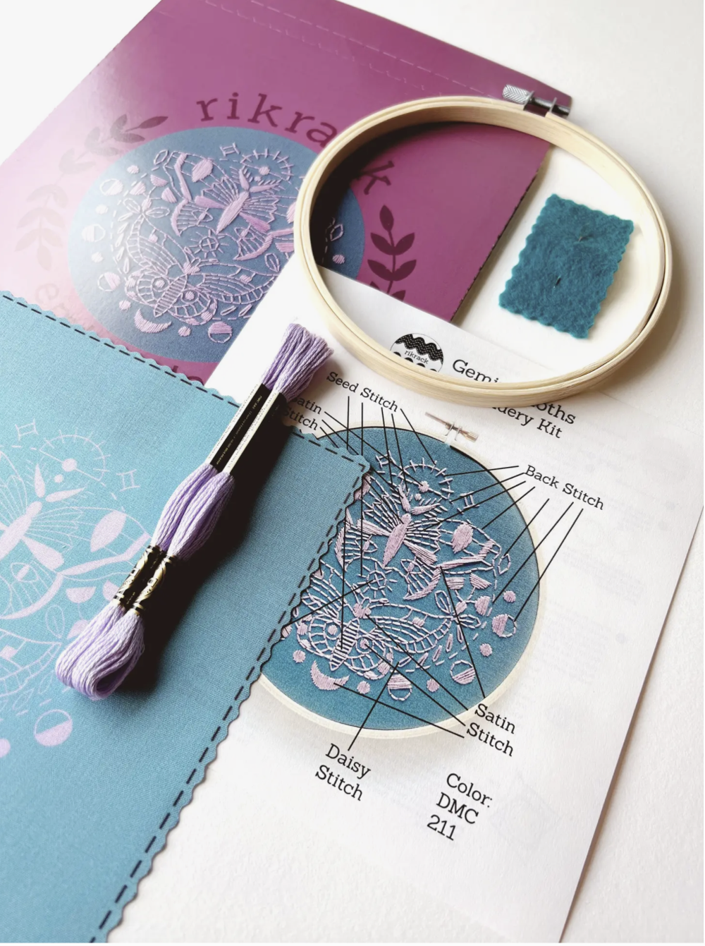 Rikrack Gemini Moth Embroidery Kit — SewLéana